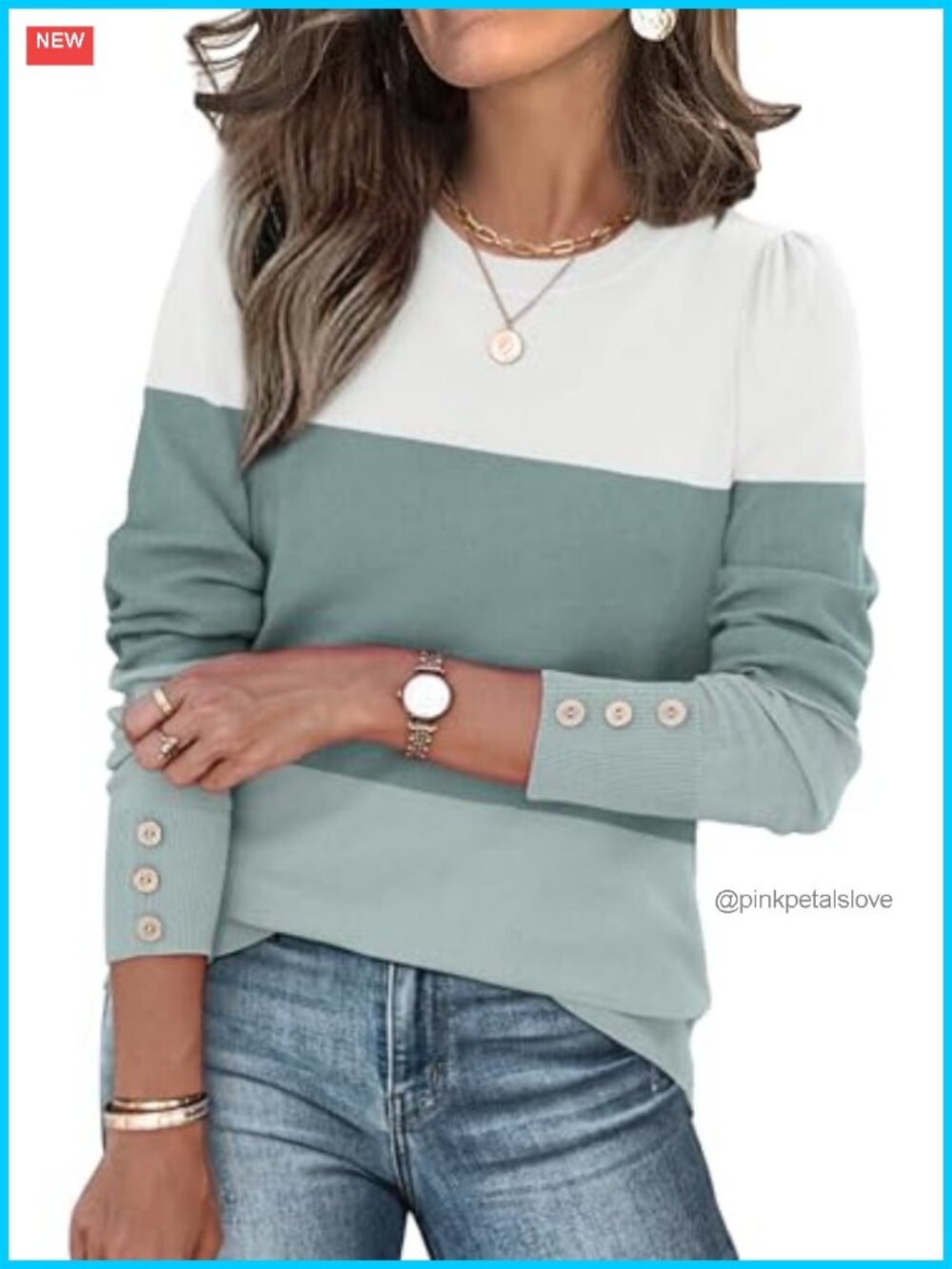Womens Long Sleeve Button Cuff Soft Knit Pullover Sweater Casual Top